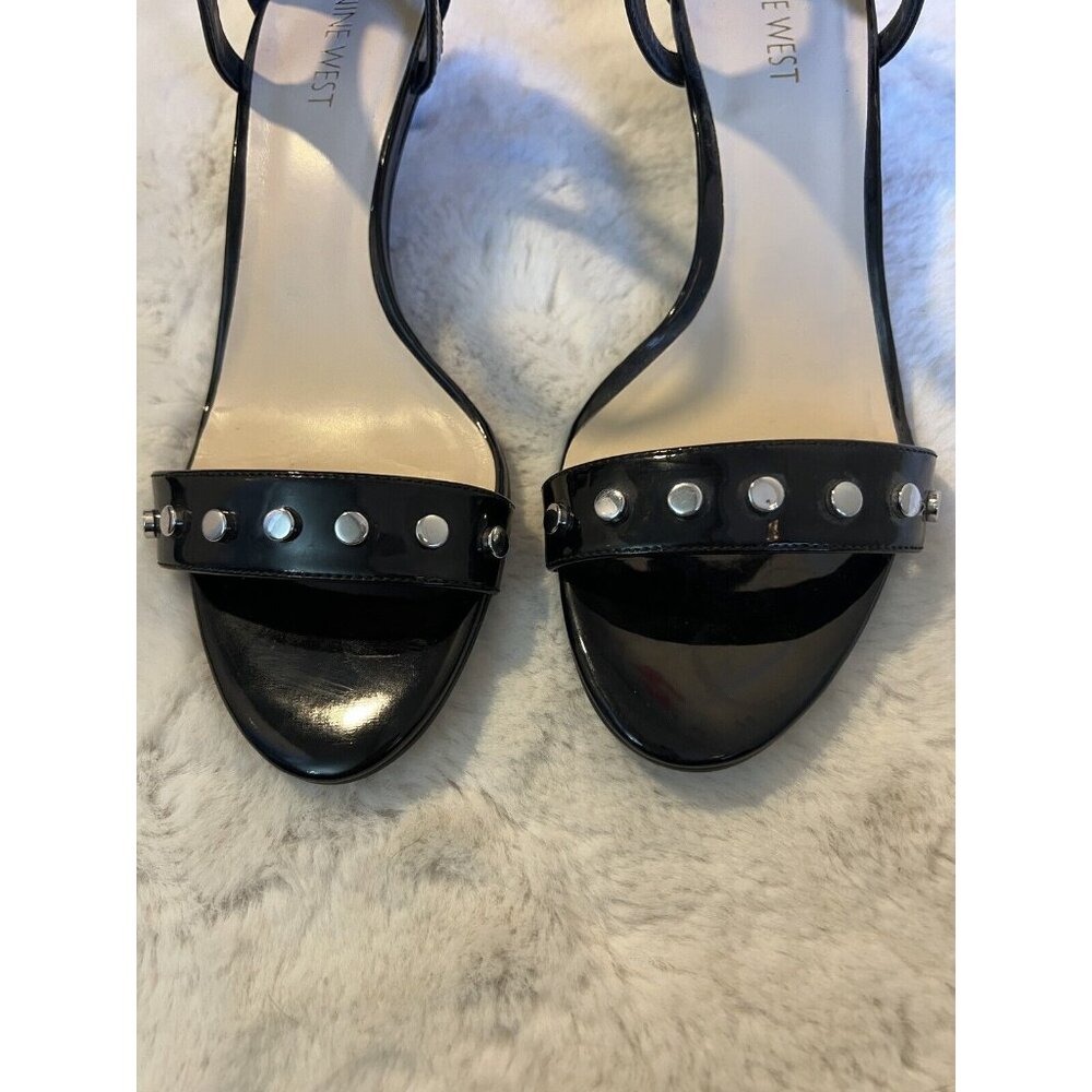 Nine West Lazulio Women’s 7 M Low-Heel open toe Sandals Patent Leather Black - Picture 3 of 9